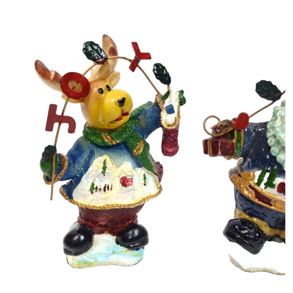 Vintage Christmas Santa and Deer Hand Painted Table Top Figures Set of 2 - Picture 5 of 7